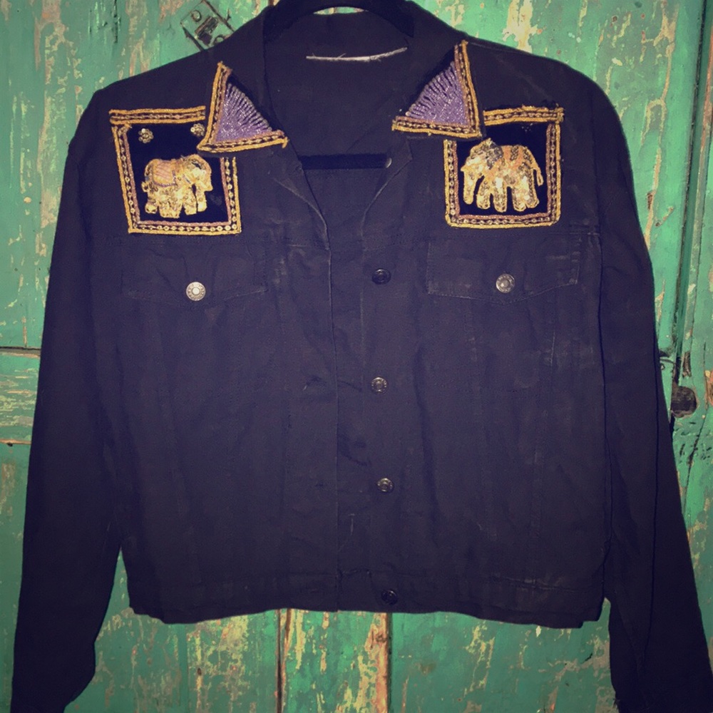 Embroidered black Jean jacket Free People